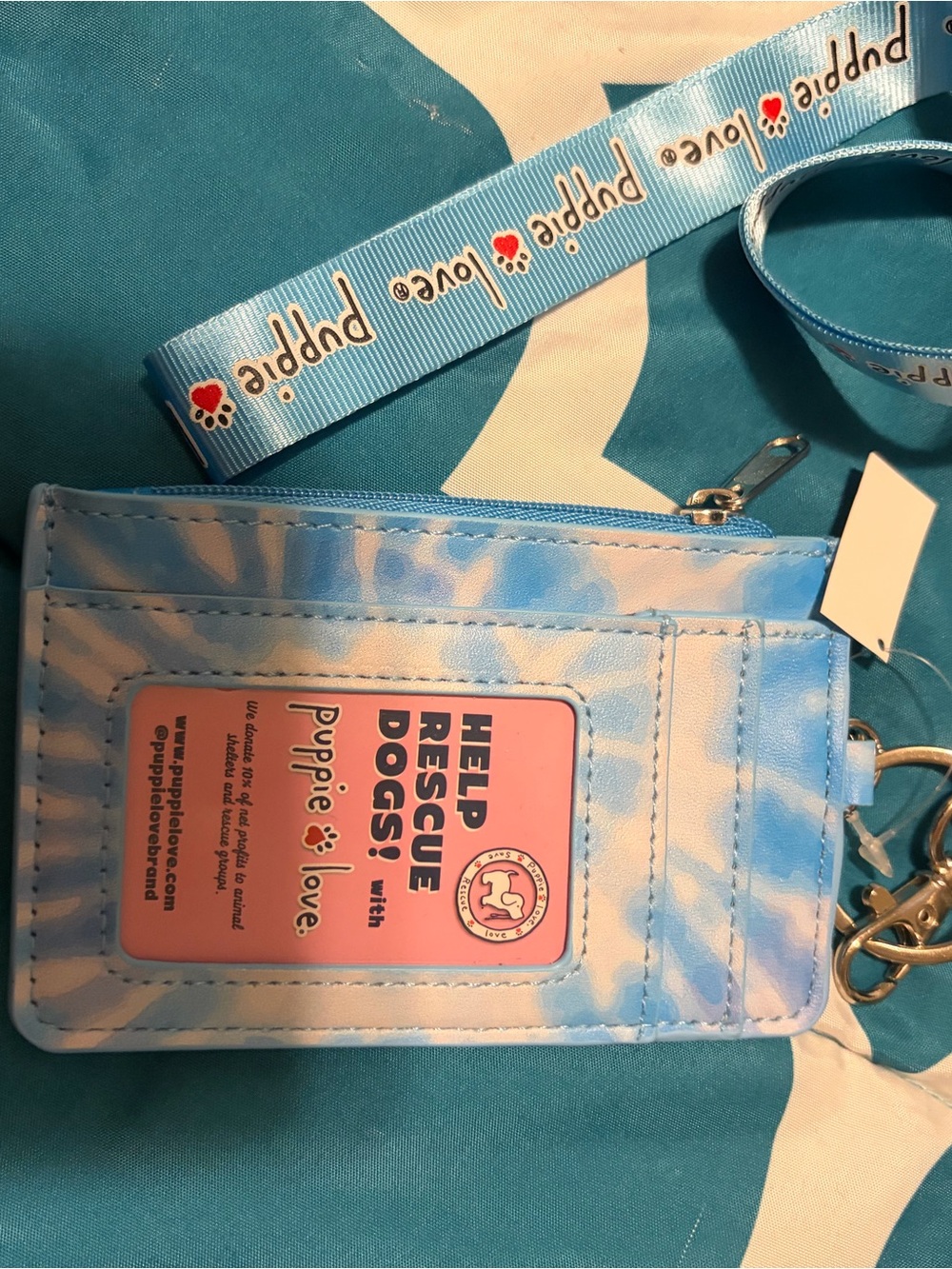 Puppie Love Blue Tie-Dye Cardholder Wallet with Lanyard